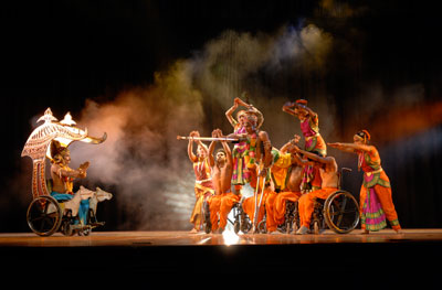 Bhagawad Gita on wheels, a complete Sanskrit production. The wheelchairs transform into a chariot.
